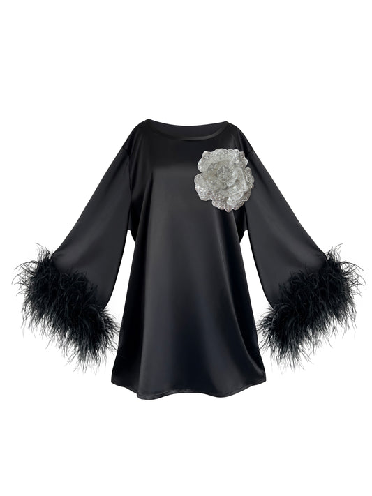 Jess Mini Little Black Party Dress With White Sequin Flower