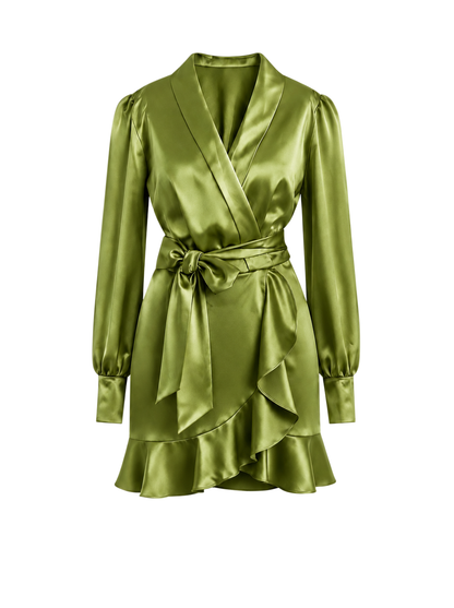 Olive Green Mini Wrap Tulip Dress