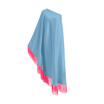 Off Shoulder Glam Neon Pink Fringe Maxi Dress