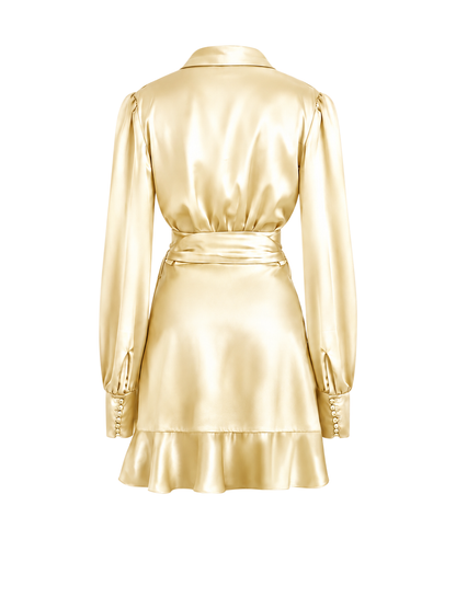 Gold Mini Wrap Tulip Dress