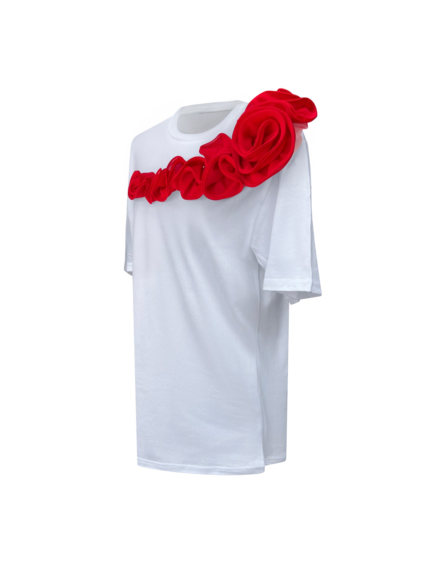 Red Rose Summer One Shoulder Cotton T-Shirt
