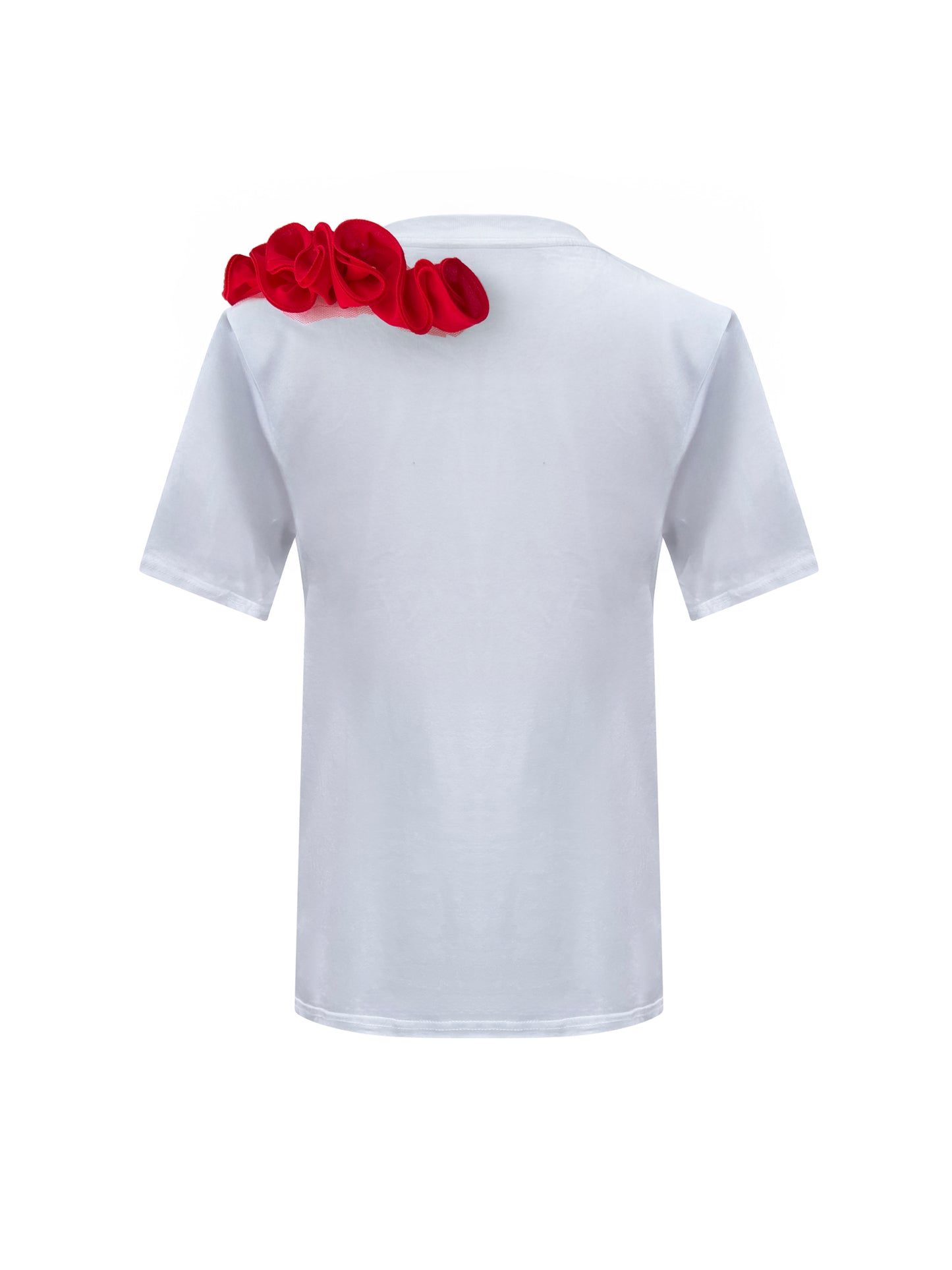 Red Rose Summer One Shoulder Cotton T-Shirt