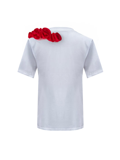 Red Rose Summer One Shoulder Cotton T-Shirt