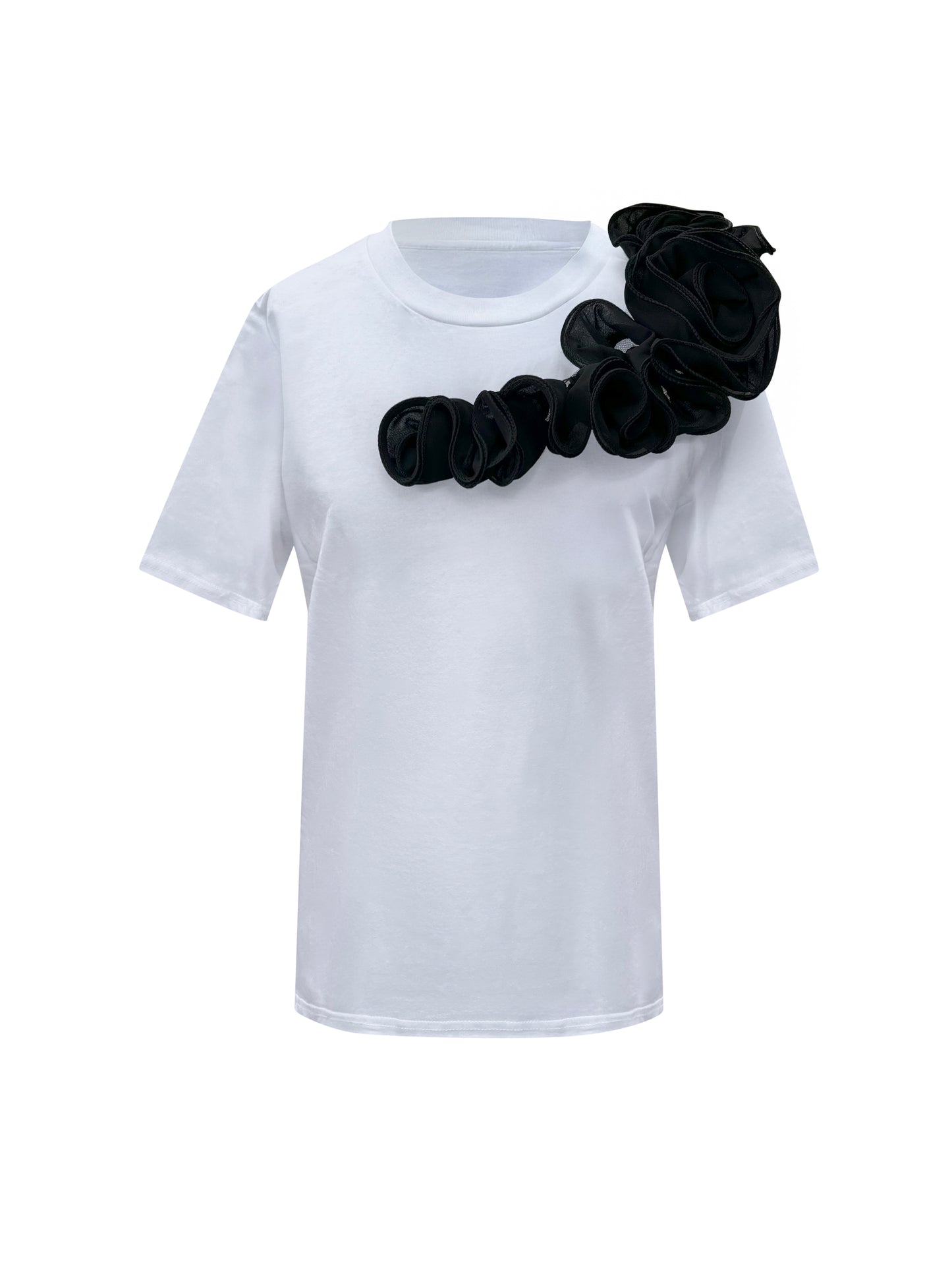 Black Rose Summer One Shoulder Cotton T-Shirt