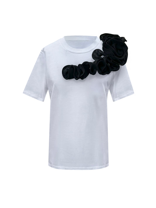 Black Rose Summer One Shoulder Cotton T-Shirt