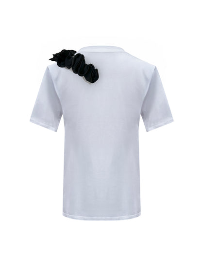 Black Rose Summer One Shoulder Cotton T-Shirt