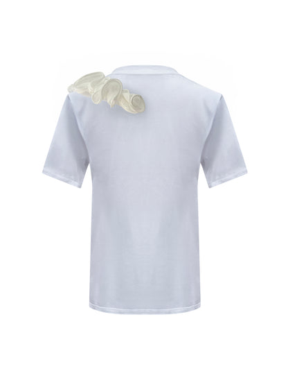 White Rose Summer One Shoulder Cotton T-Shirt