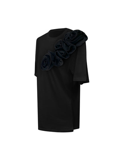 Black Roses Cotton Black T-Shirt