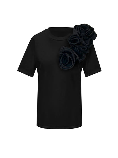 Black Roses Cotton Black T-Shirt