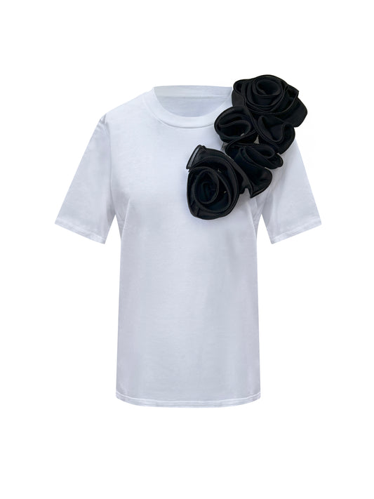 Black Rose Summer Cotton T-Shirt