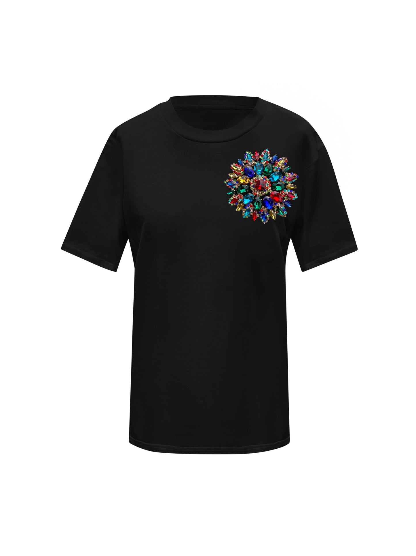 Black Cotton T-Shirt With Multi Swarovski Crystals