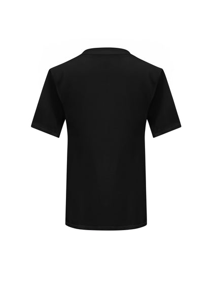 Summer Black Cotton T-Shirt With Gold Central Rose
