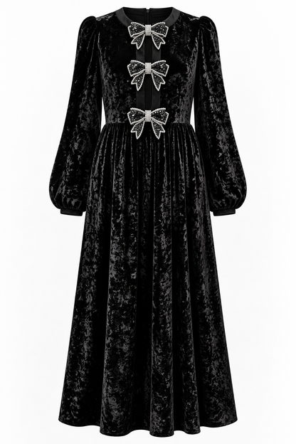 Crushed Velvet Bow Dress
