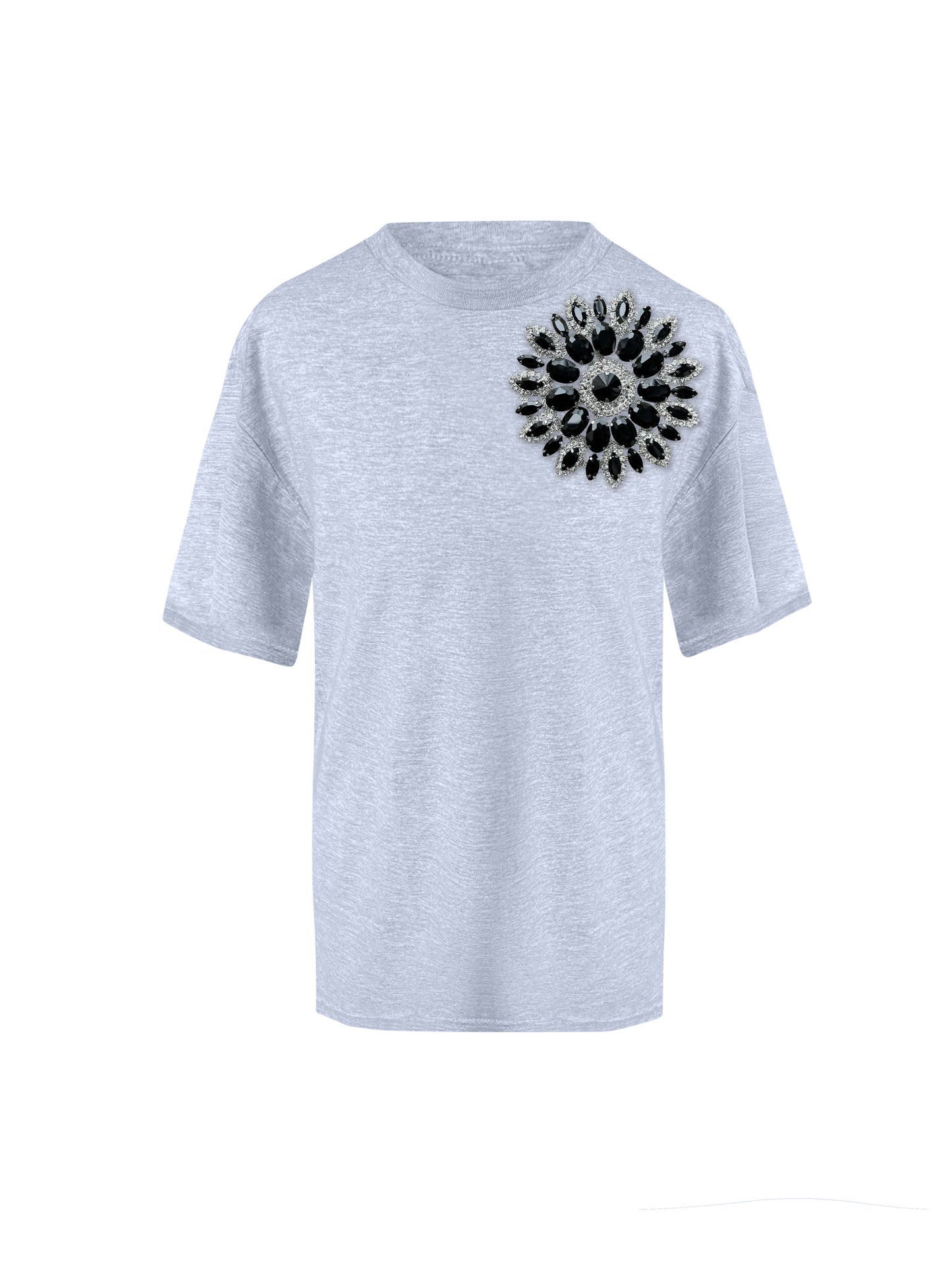 Grey Cotton T-Shirt With Swarovski Crystals