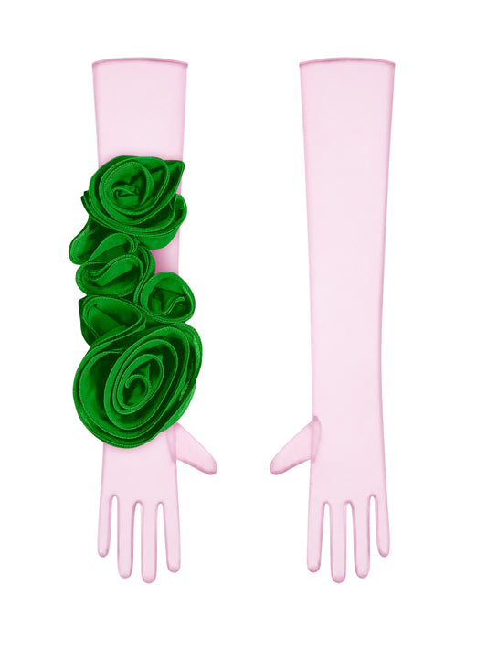 Light Pink Gloves With Green Flower