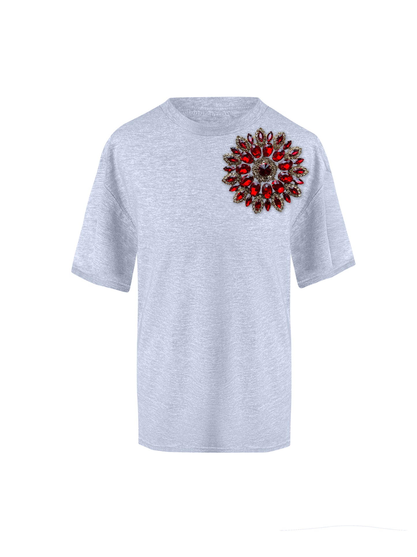 Grey Cotton T-Shirt With Swarovski Crystals