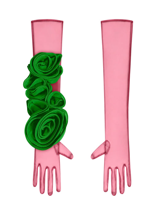 Red Gloves With Green Flower