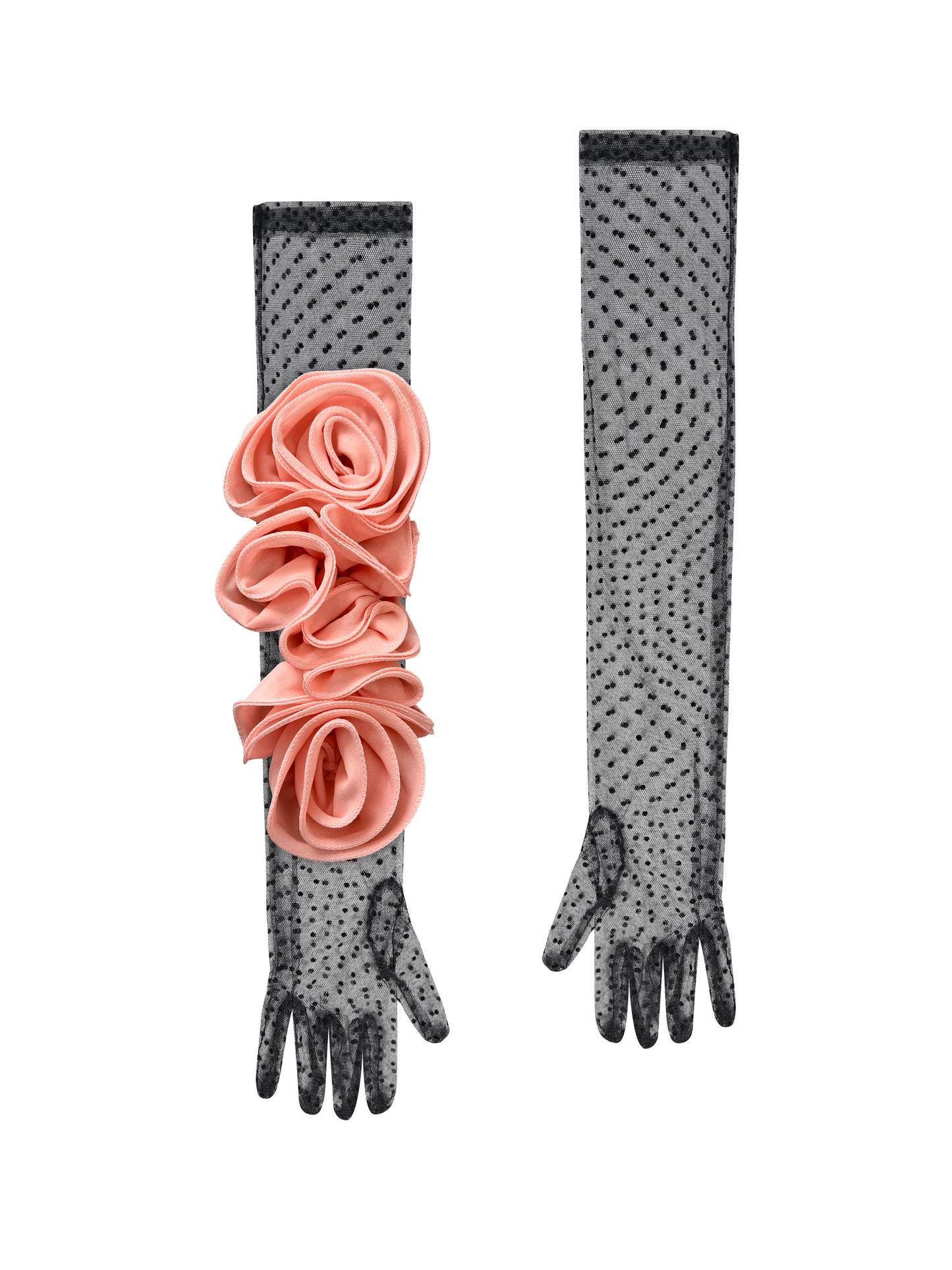 Long Polka Dot Lace Peach Pink Gloves