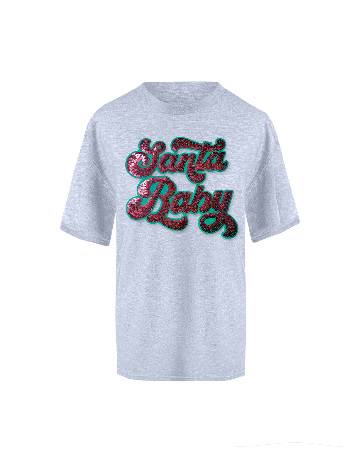 Christmas Red Embroidery Santa Baby Sequin T-Shirt
