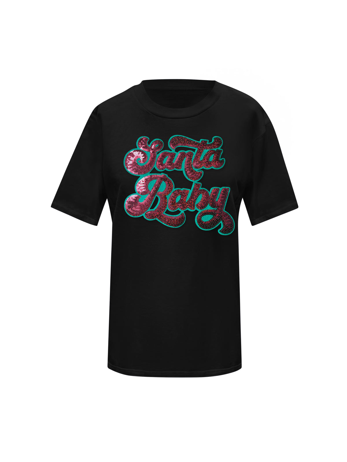 Christmas Red Embroidery Santa Baby Sequin T-Shirt