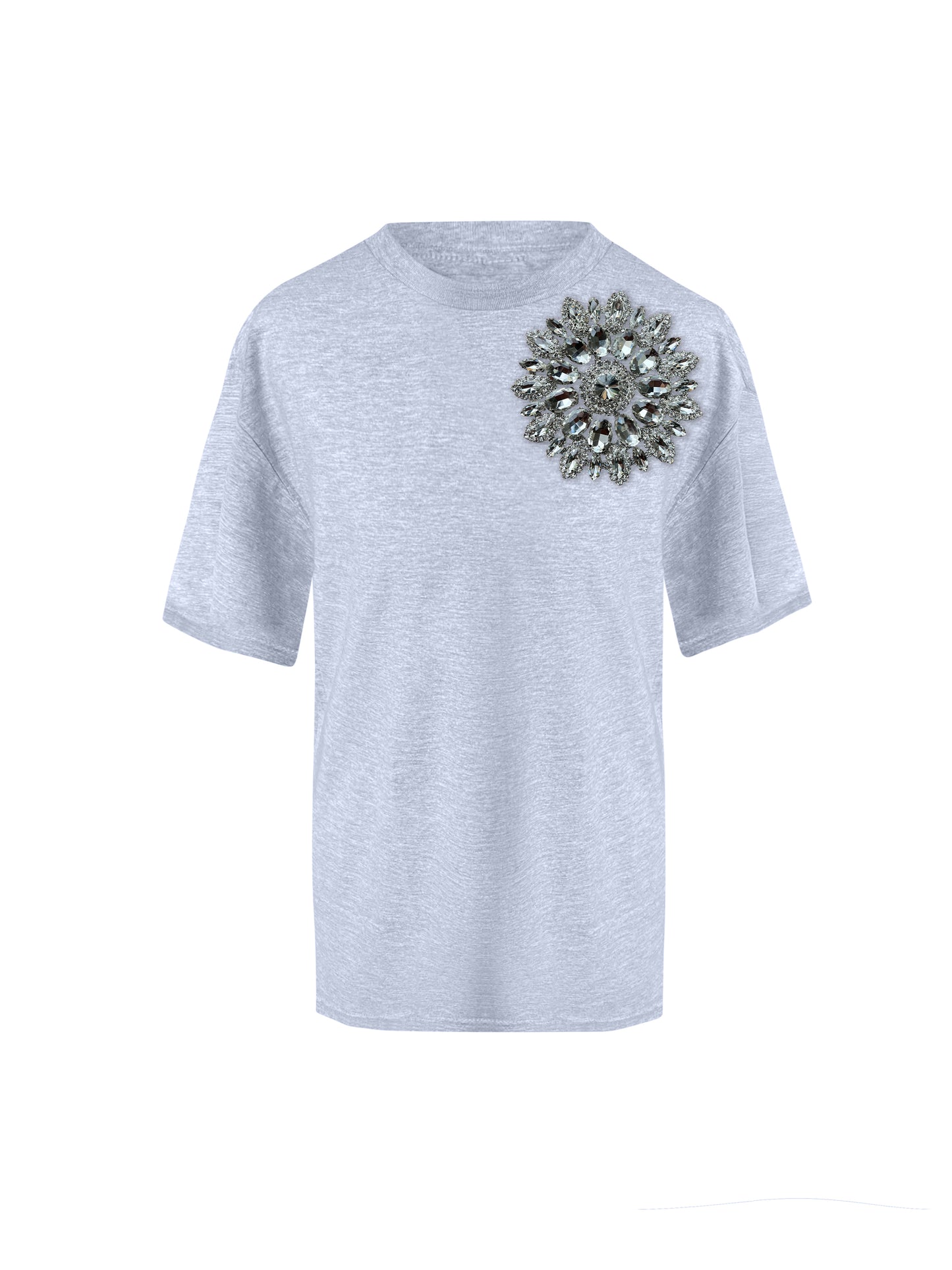 Grey Cotton T-Shirt With Swarovski Crystals