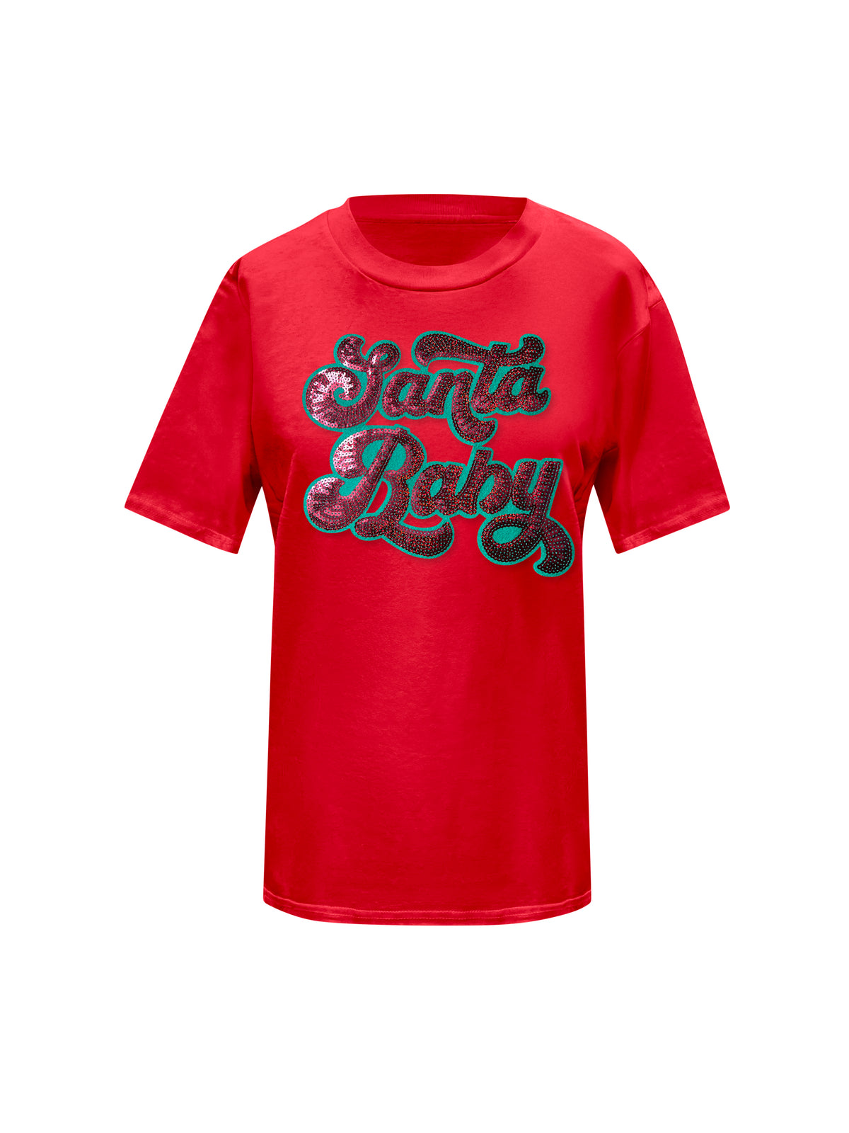 Christmas Red Embroidery Santa Baby Sequin T-Shirt