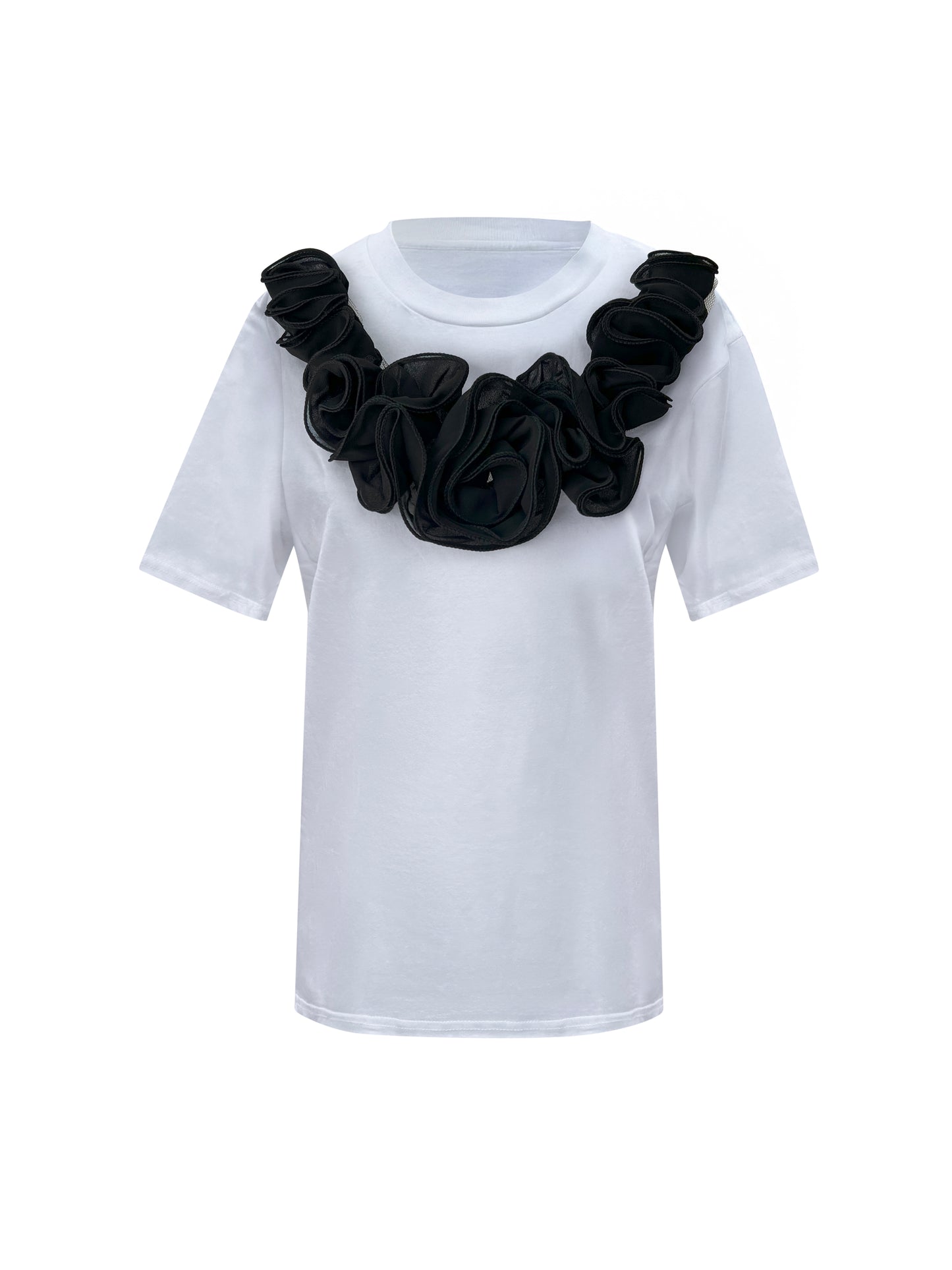 Black Middle Rose Summer Cotton T-Shirt