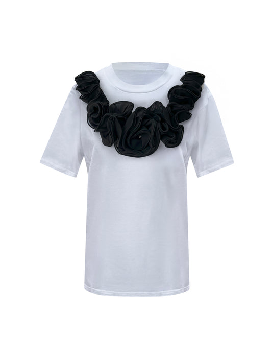 Black Middle Rose Summer Cotton T-Shirt