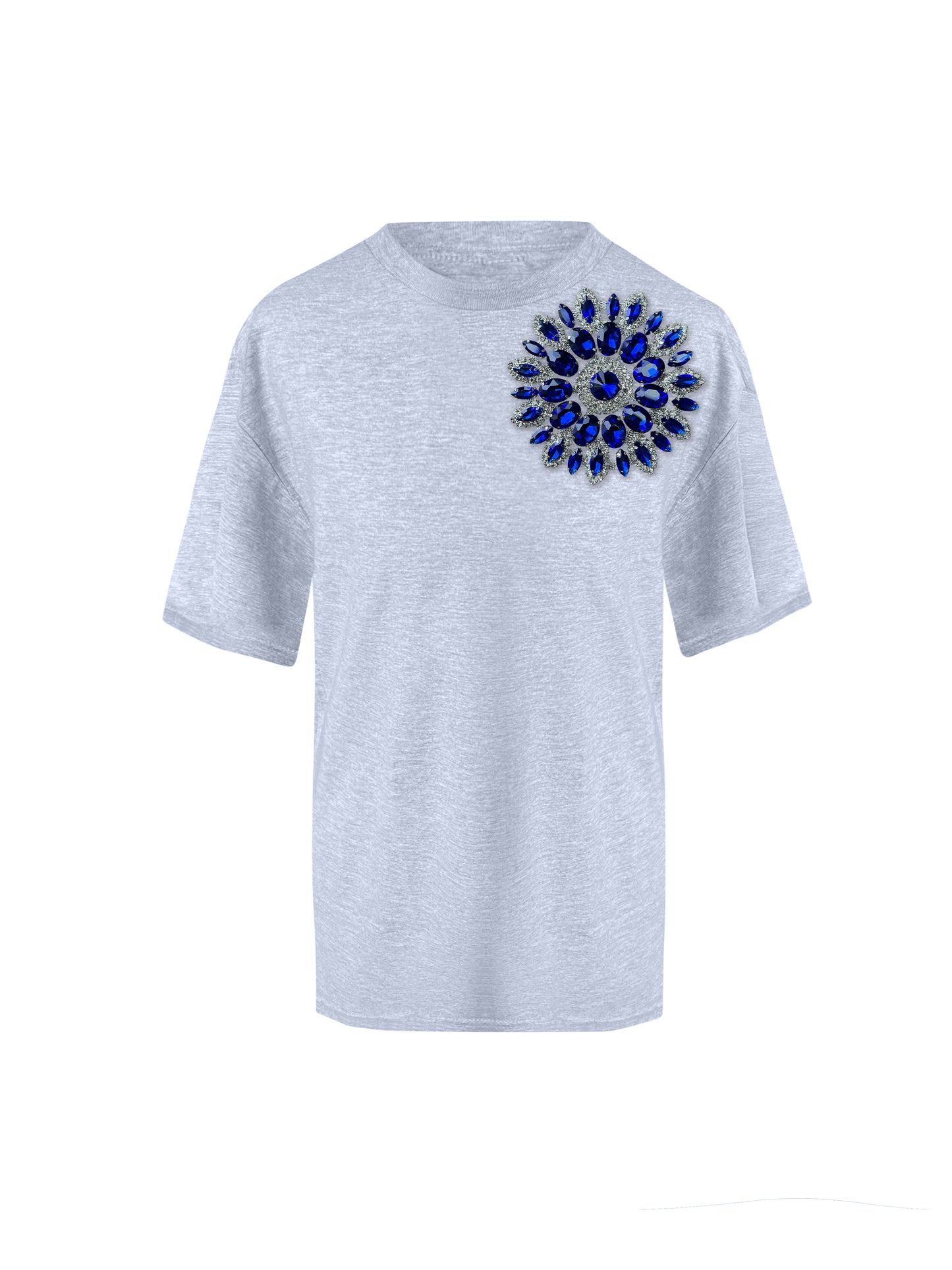 Grey Cotton T-Shirt With Swarovski Crystals