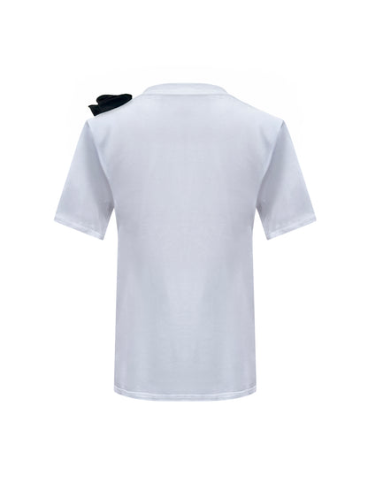 Black Side Rose Summer Cotton T-Shirt