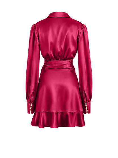 Burgundy Mini Wrap Tulip Dress