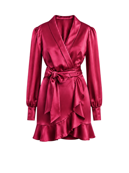 Burgundy Mini Wrap Tulip Dress