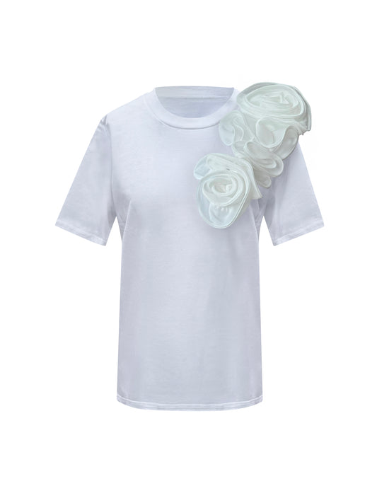 White Rose Summer Cotton T-Shirt