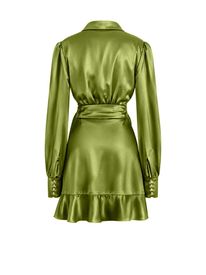 Olive Green Mini Wrap Tulip Dress