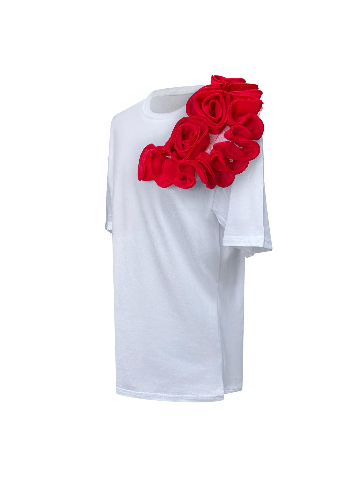 Red Side Rose Summer Cotton T-Shirt
