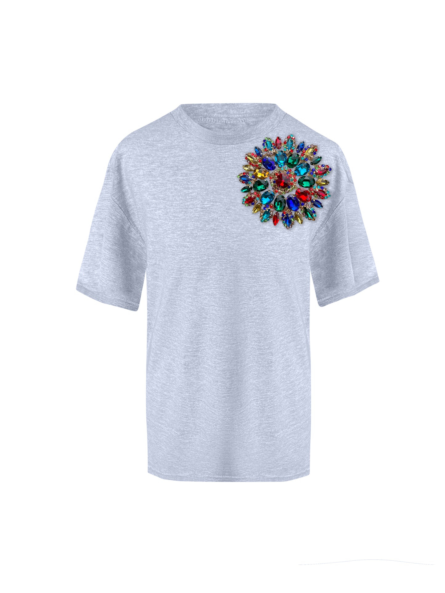 Grey Cotton T-Shirt With Swarovski Crystals