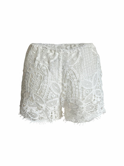 White Mini Lace Crochet Shorts