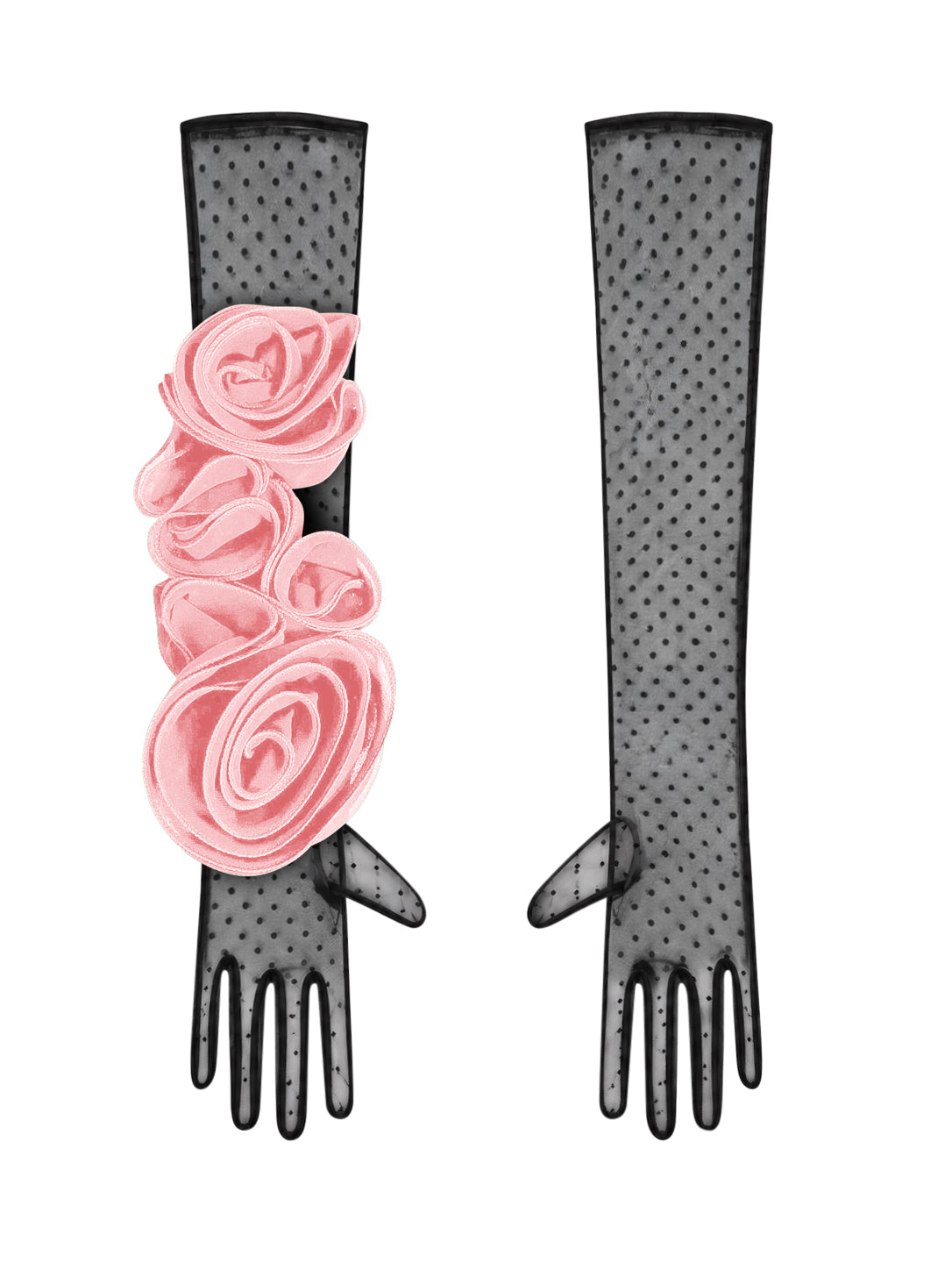Black Polka Dot Gloves With Pink Flower