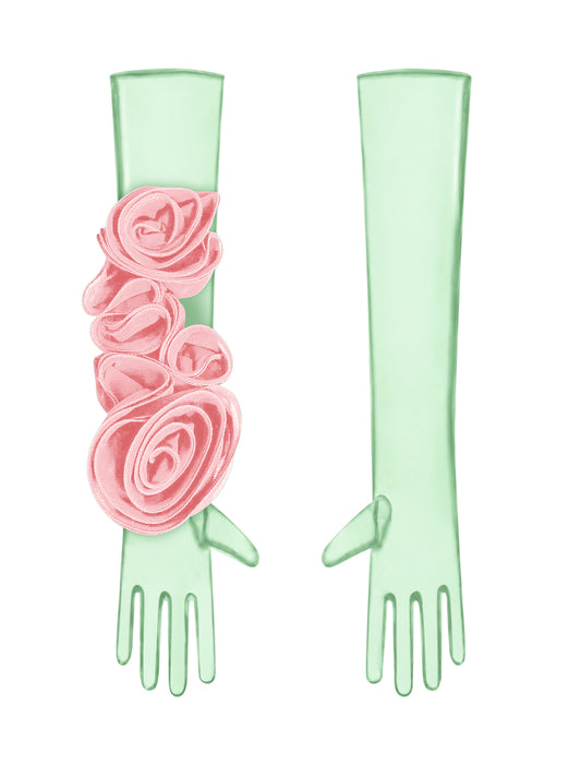 Green Gloves With Pink Flower