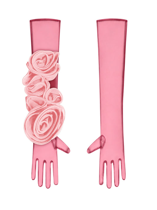 Red Gloves With Light Pink Flower