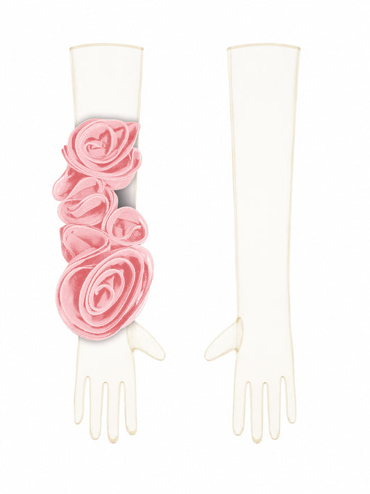 Champagne Gloves With Pink Flower