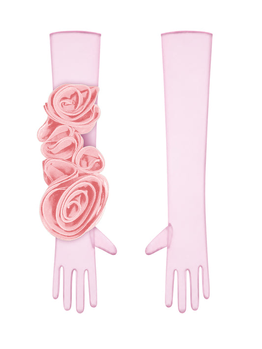 Light Pink Gloves With Pink Flower