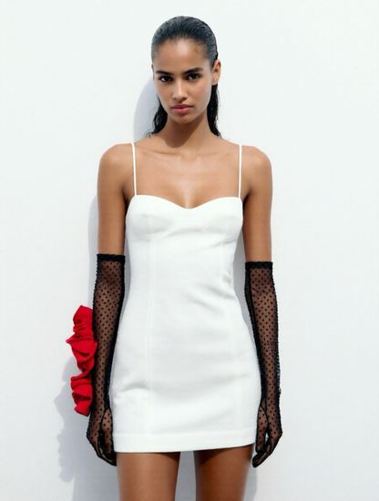 Long Romantic Flamenco Polka Dot Lace Black And Red Gloves