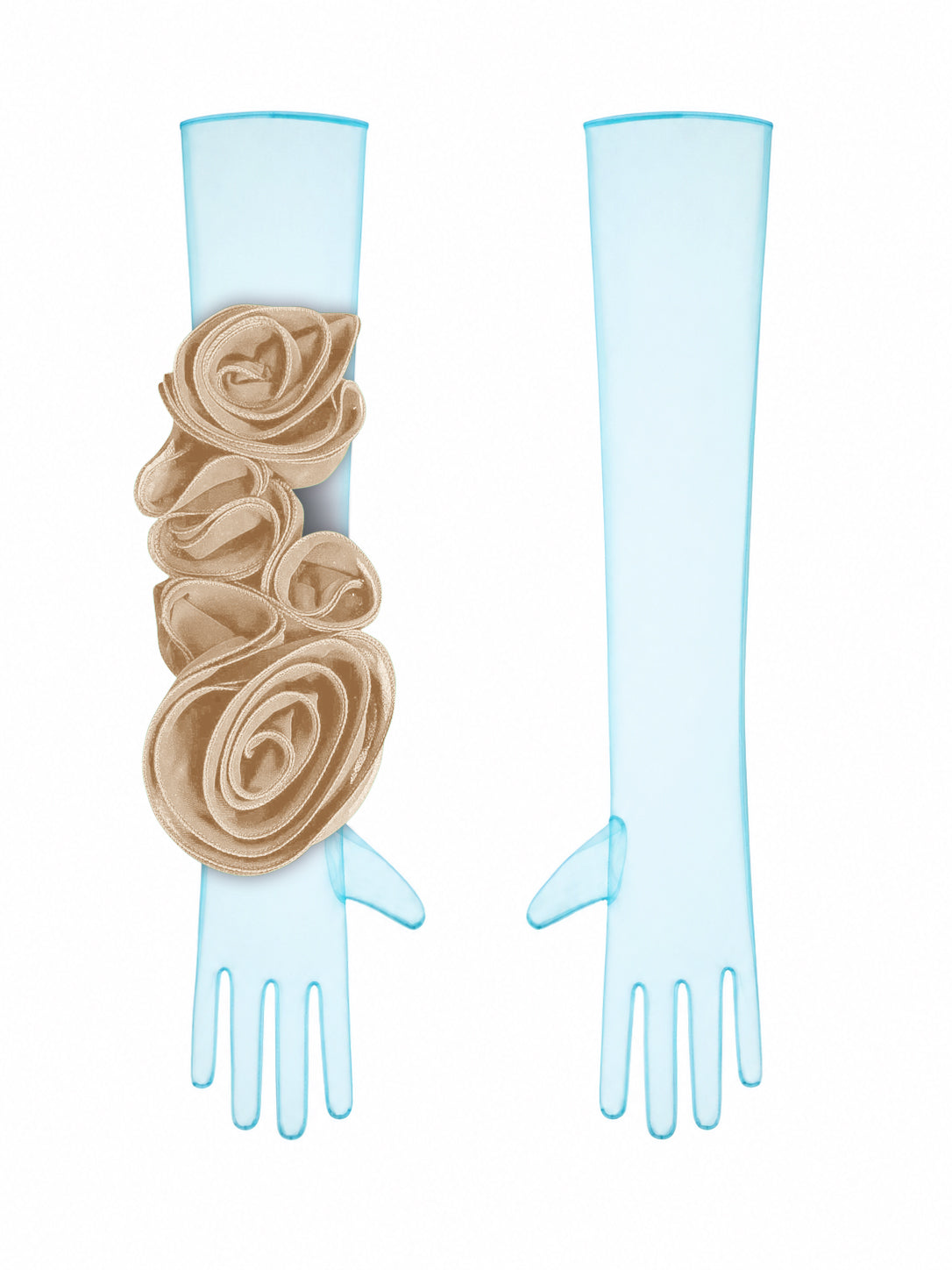 Light Blue Gloves With Beige Flower