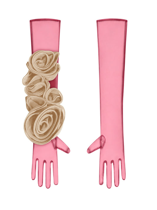 Red Gloves With Light Beige Flower
