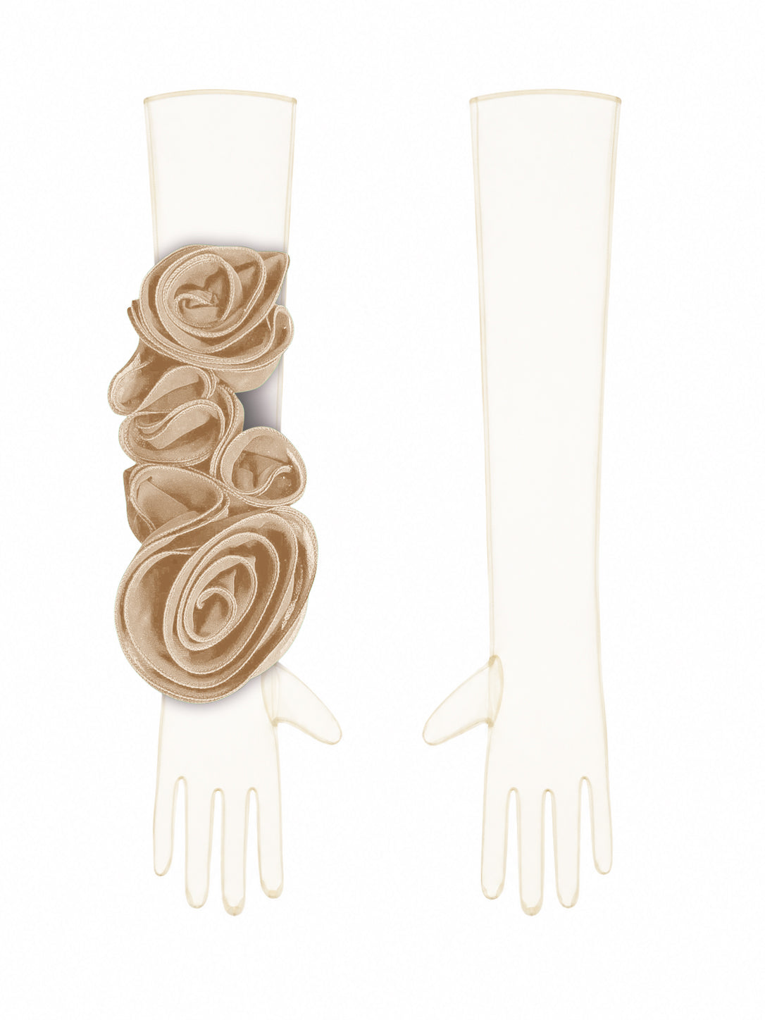 Champagne Gloves With Beige Flower