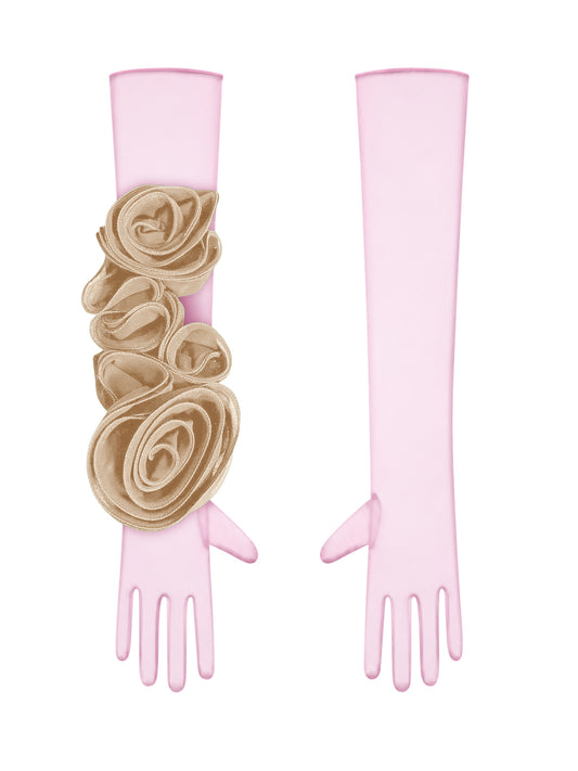 Light Pink Gloves With Beige Flower