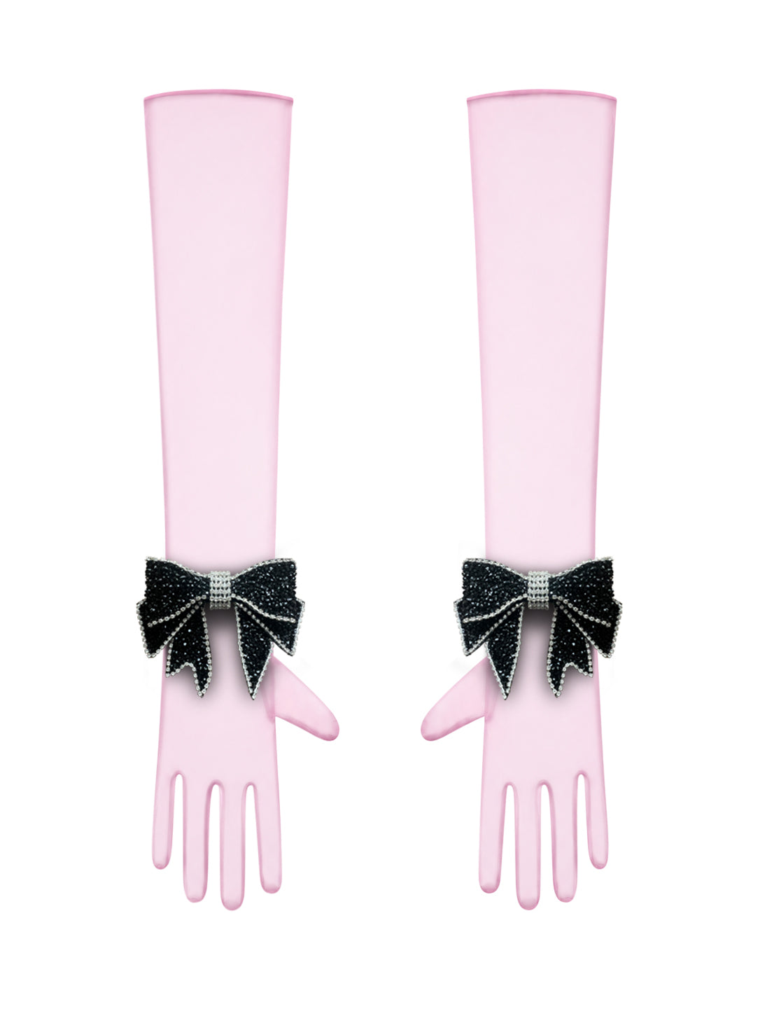 Crystal Black Bow Light Pink Chic Gloves