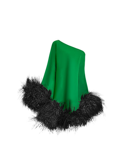 Star Green Mini Dress Black Feathers