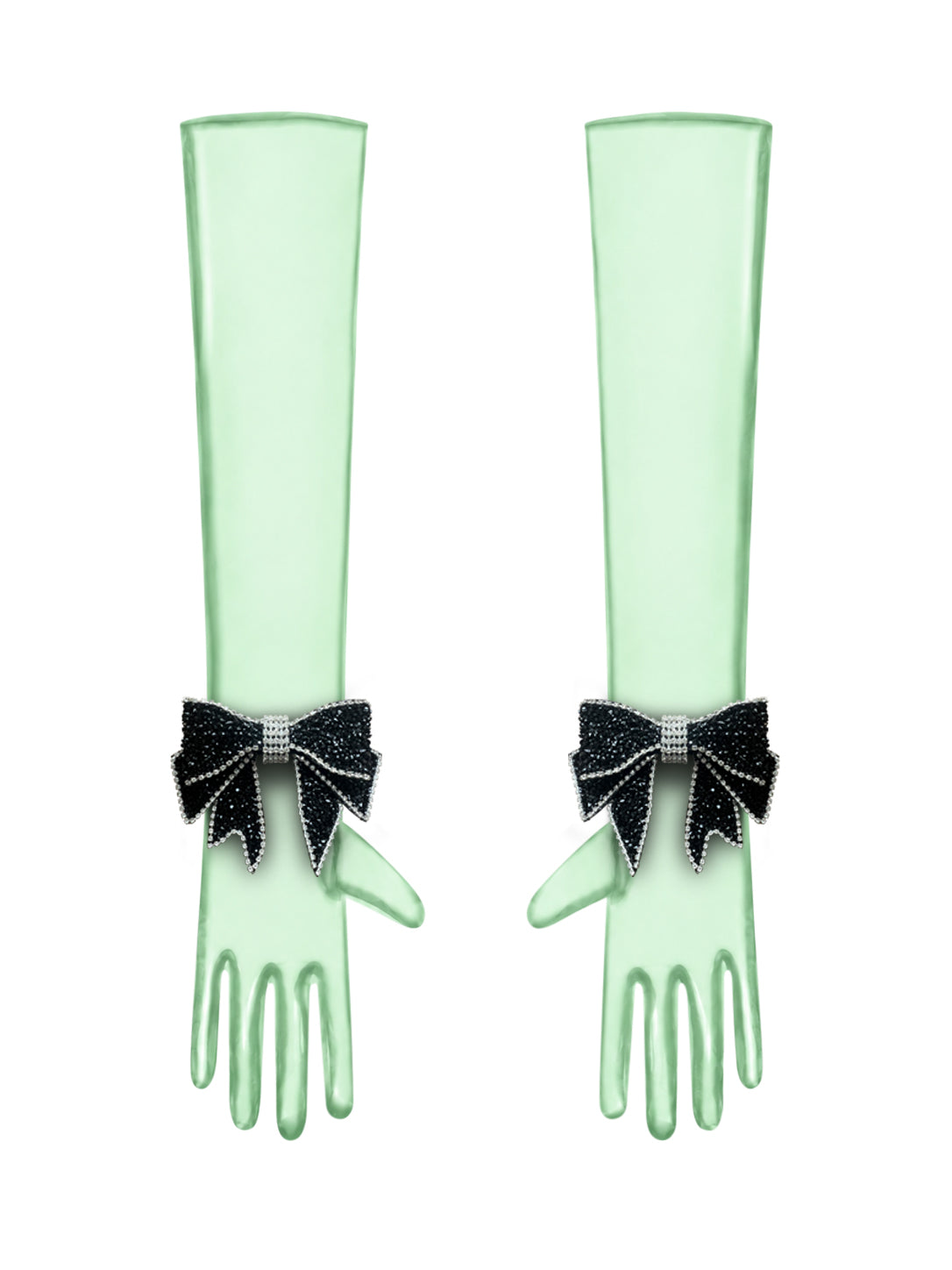Crystal Black Bow Mint Gloves